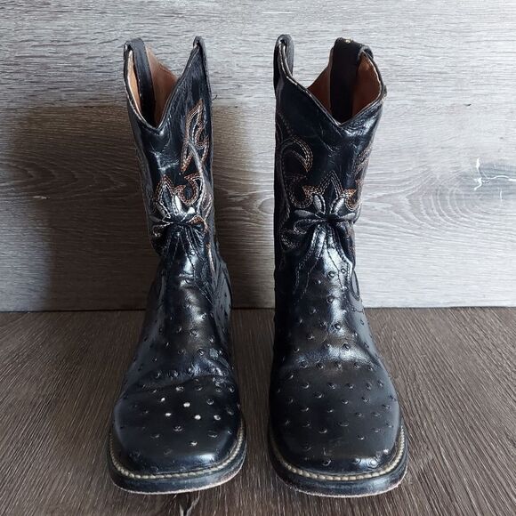 Jar Boots Black Ostrich Print Western Cowboy Boots Size 1 - Picture 2 of 12